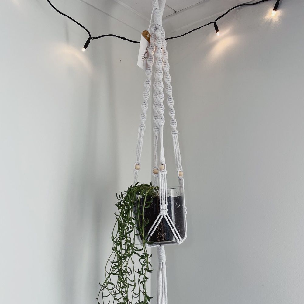 White macrame plant hanger